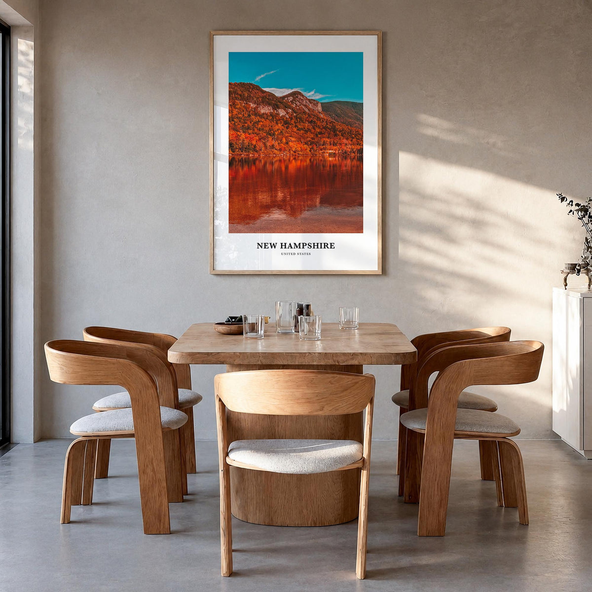 New Hampshire no. 1 colorful classic poster of United States – vertical wall art in natural wood frame, hanging on wall