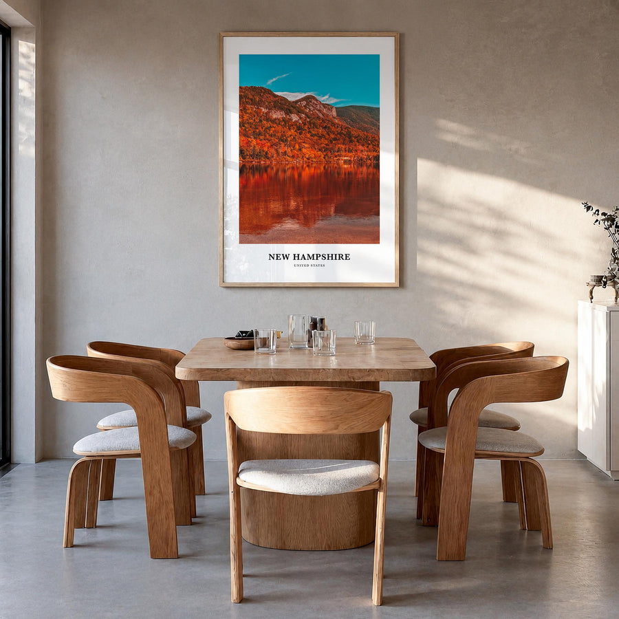 New Hampshire no. 1 colorful classic poster of United States – vertical wall art in natural wood frame, hanging on wall