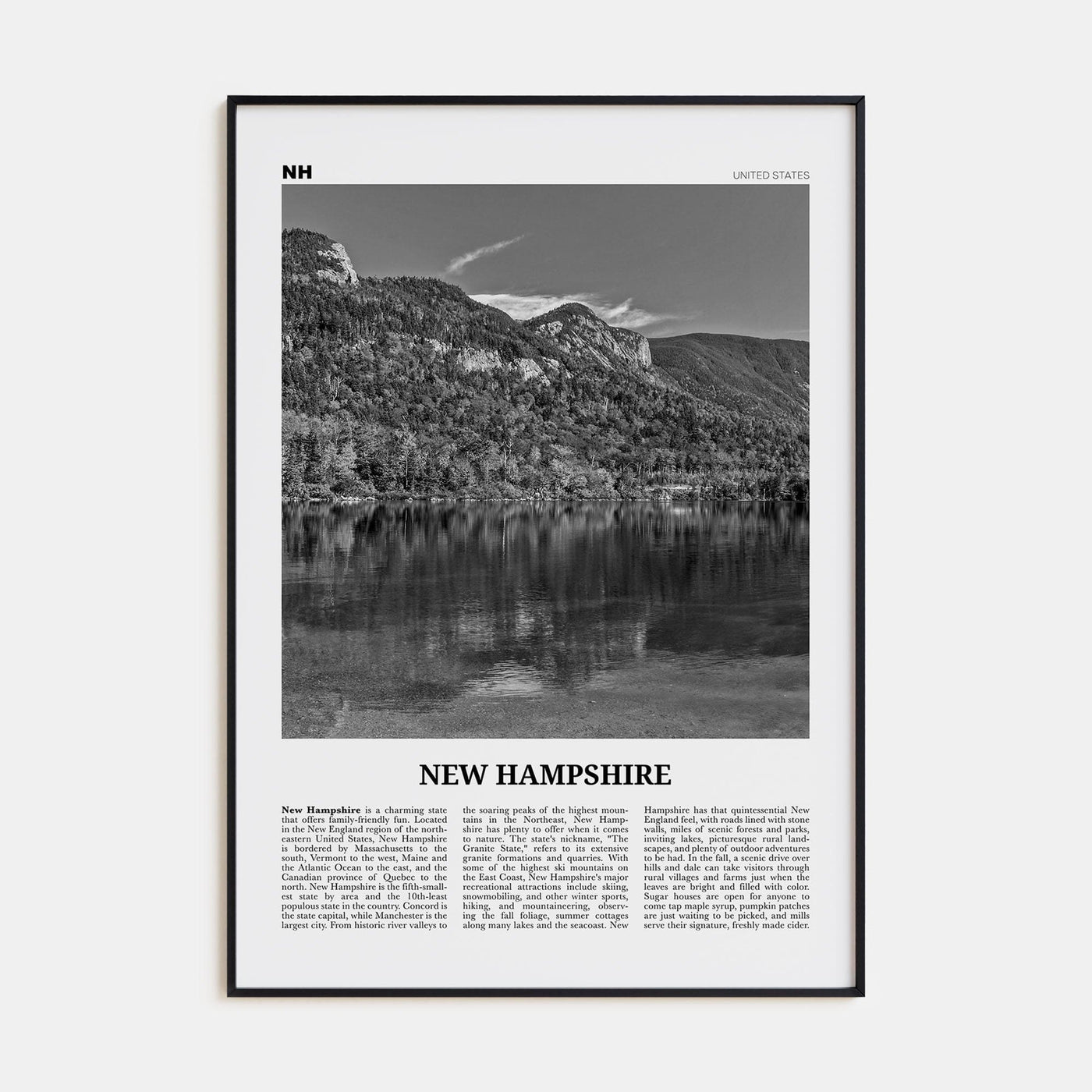 New Hampshire No 1 Poster None / 8x12 in Nbourhood Travel B&W Poster