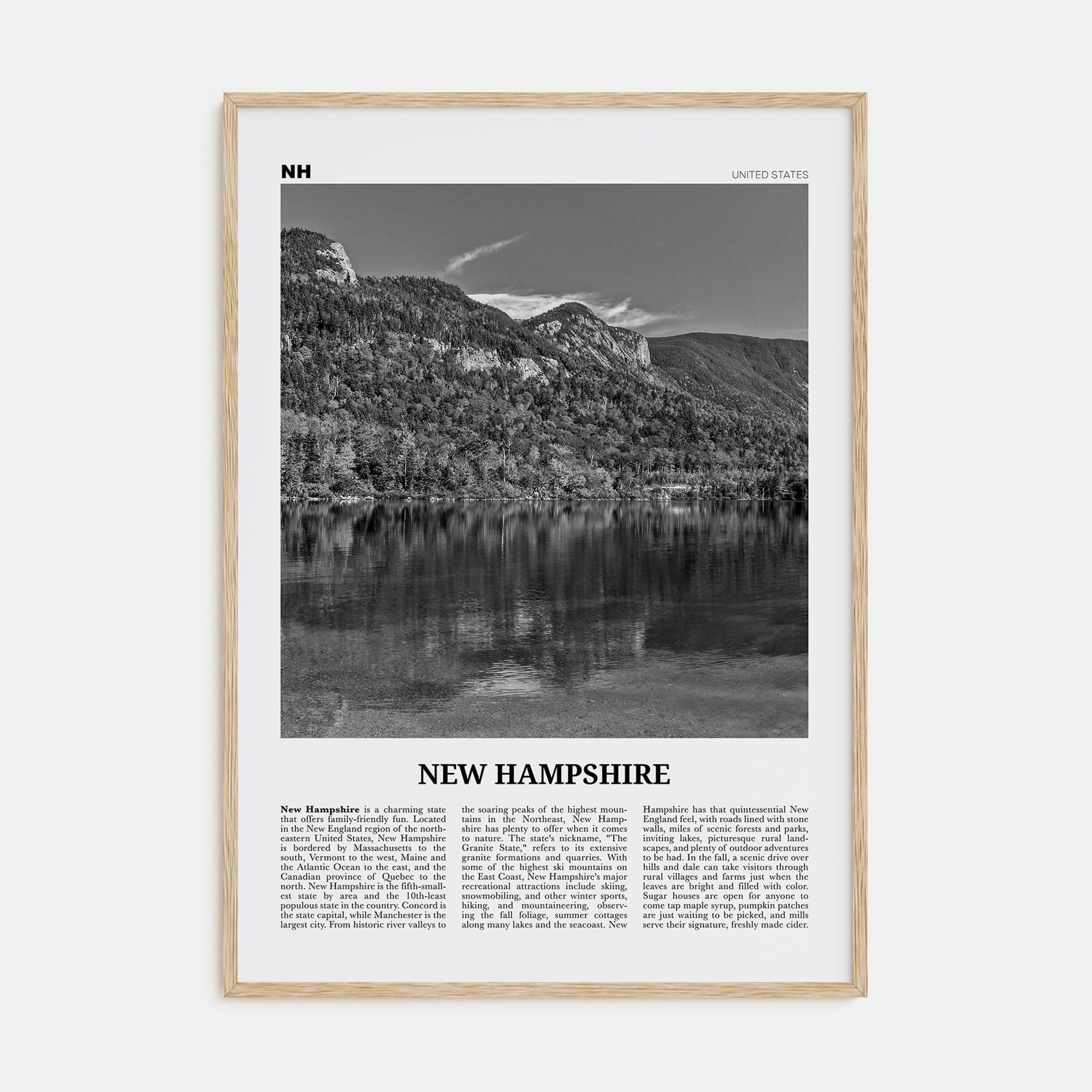 New Hampshire No 1 Poster Natural Wood / 8x12 in Nbourhood Travel B&W Poster