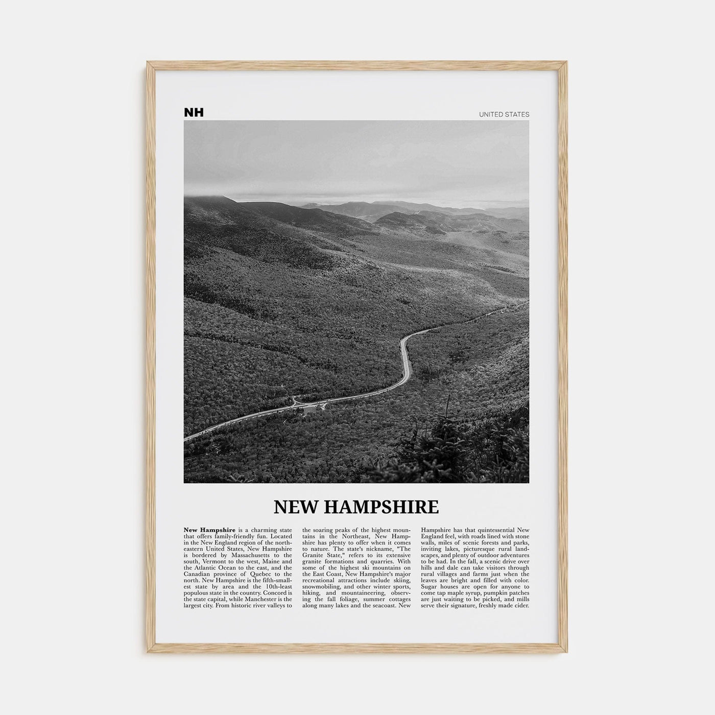 New Hampshire No 2 Poster Natural Wood / 8x12 in Nbourhood Travel B&W Poster