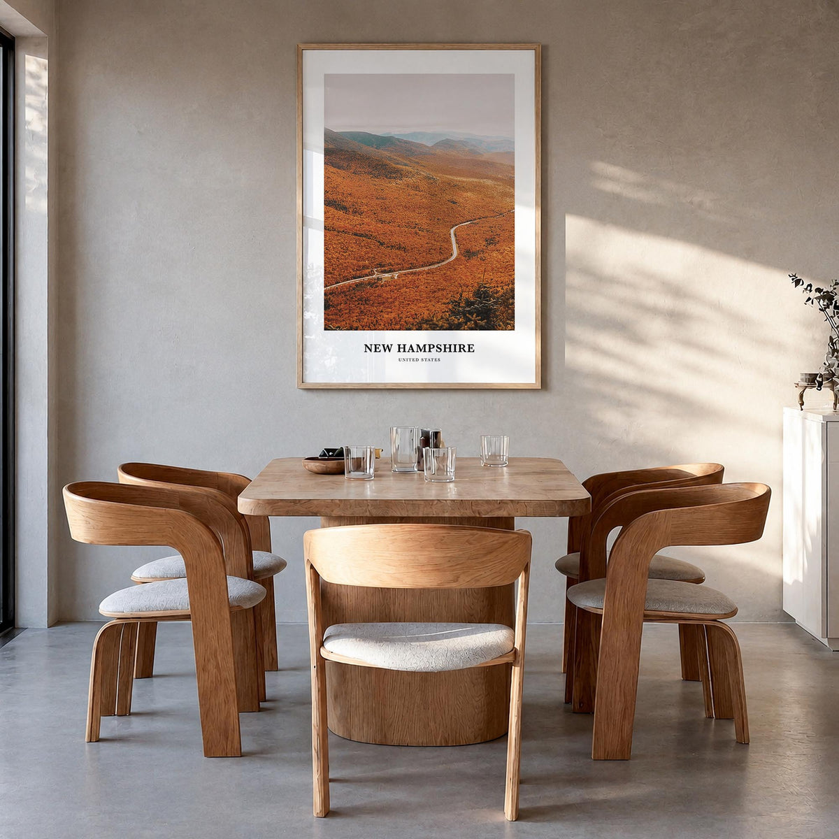 New Hampshire no. 3 colorful classic poster of United States – vertical wall art in natural wood frame, hanging on wall