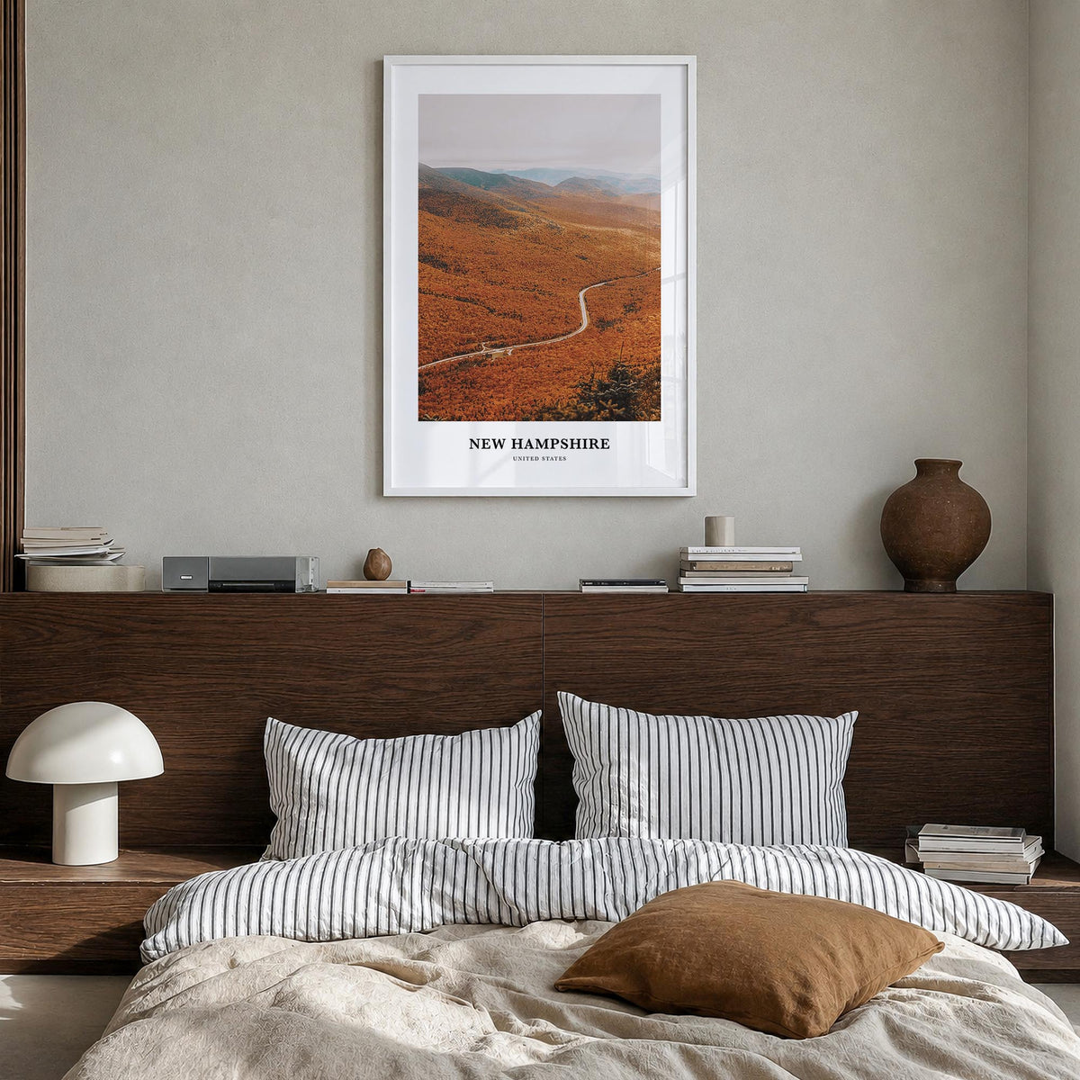 New Hampshire no. 3 colorful classic poster of United States – vertical wall art in white wood frame, hanging on wall