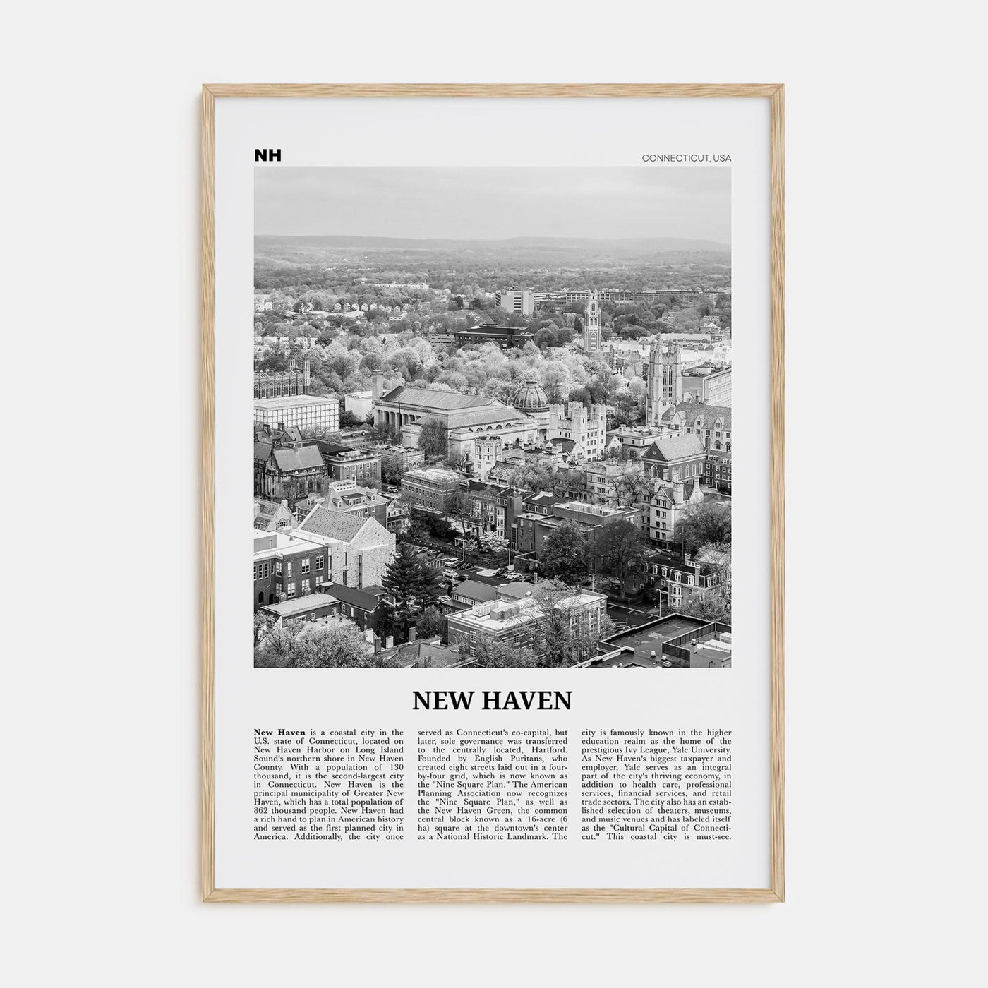 New Haven Poster Natural Wood / 8x12 in Nbourhood Travel B&W Poster