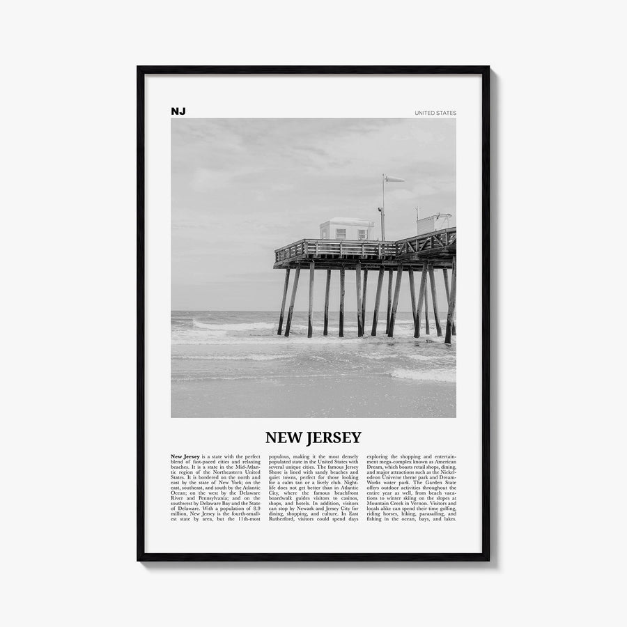 New Jersey no. 1 black & white newspaper poster of United States – vertical wall art, unframed print shown in interior mockup