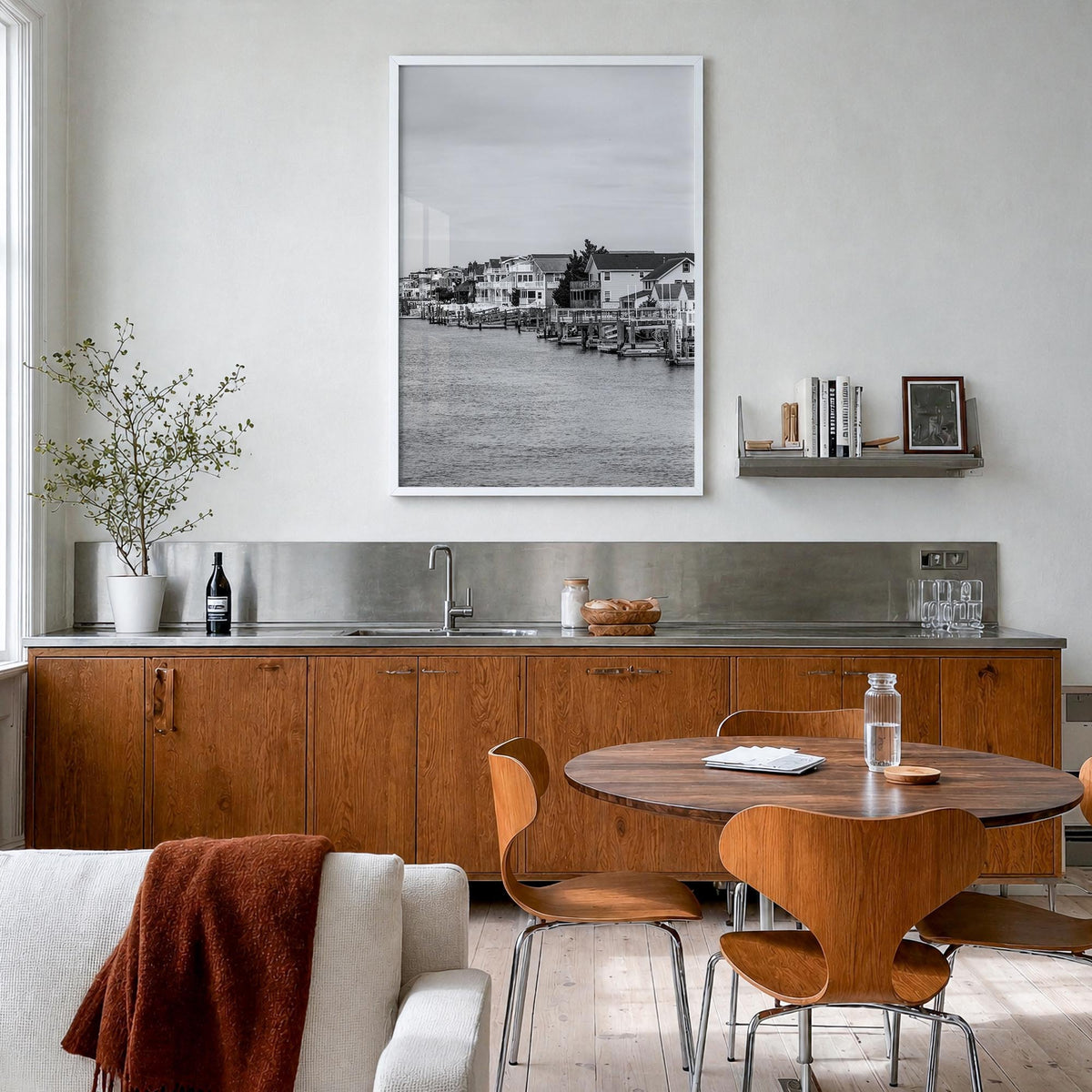 New Jersey no. 1 black & white photo poster of United States – vertical wall art in white wood frame, hanging on wall