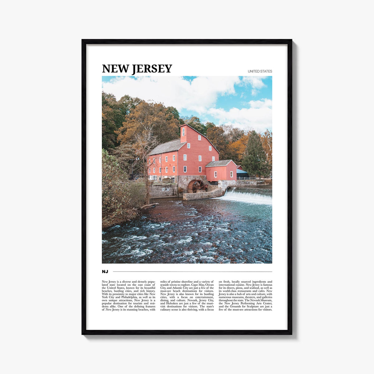 New Jersey no. 1 colorful travel poster of United States – vertical wall art, unframed print shown in interior mockup