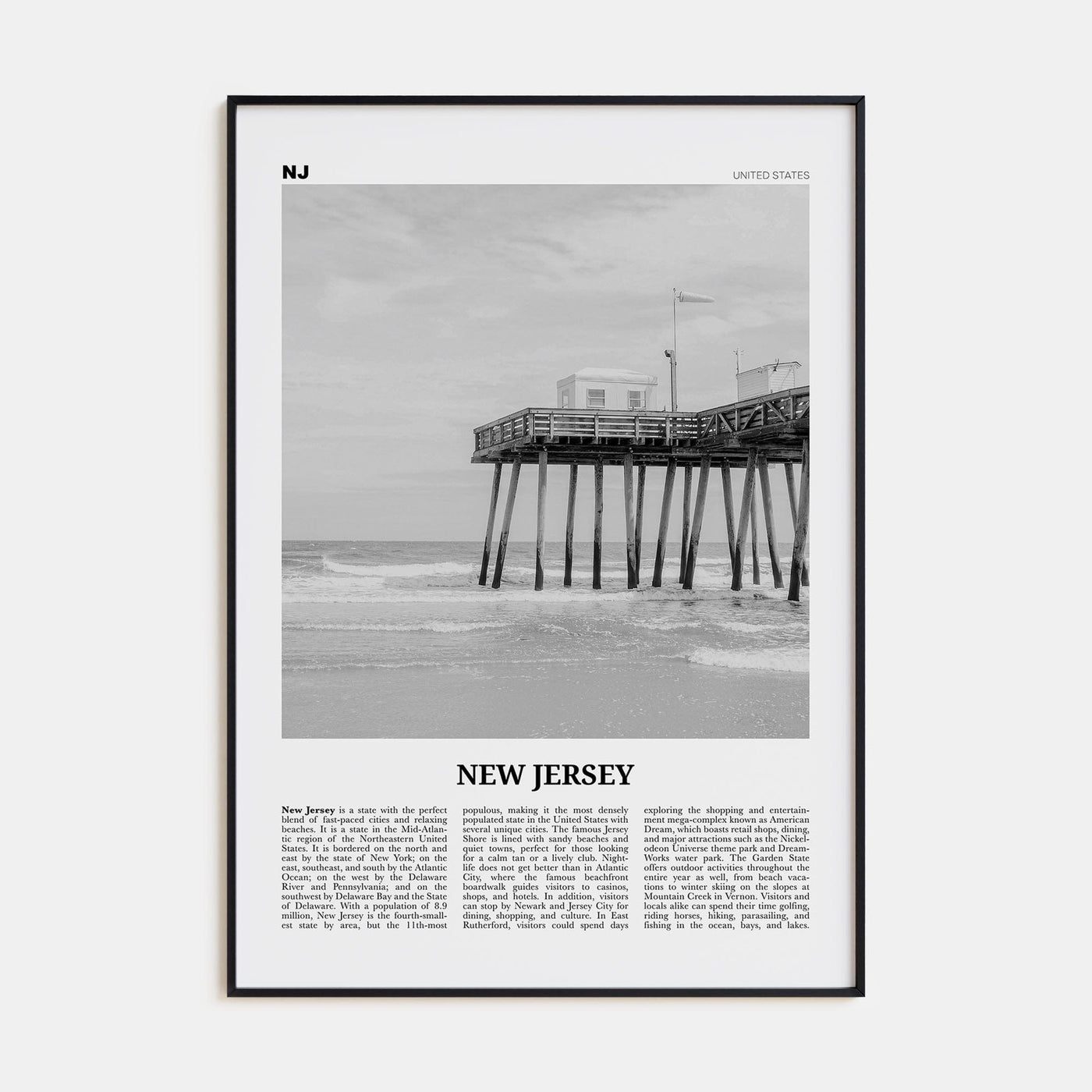 New Jersey No 1 Poster None / 8x12 in Nbourhood Travel B&W Poster