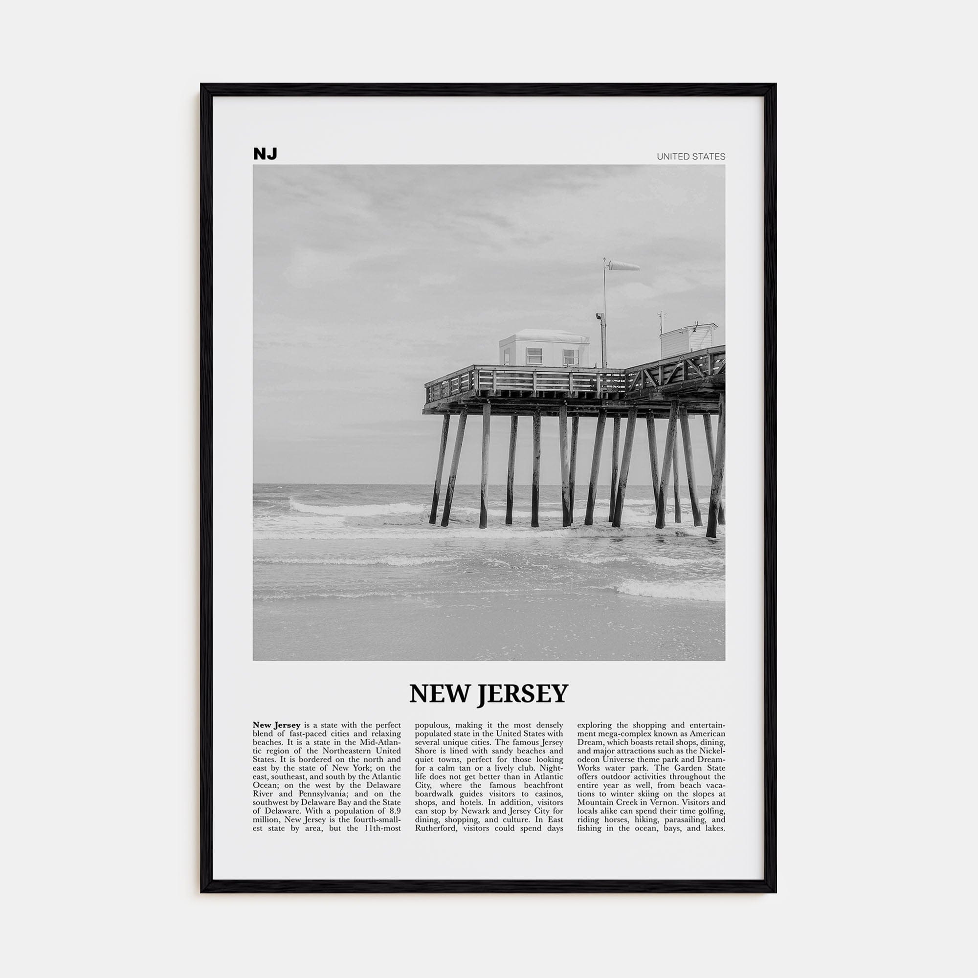 New Jersey No 1 Poster Black Wood / 8x12 in Nbourhood Travel B&W Poster