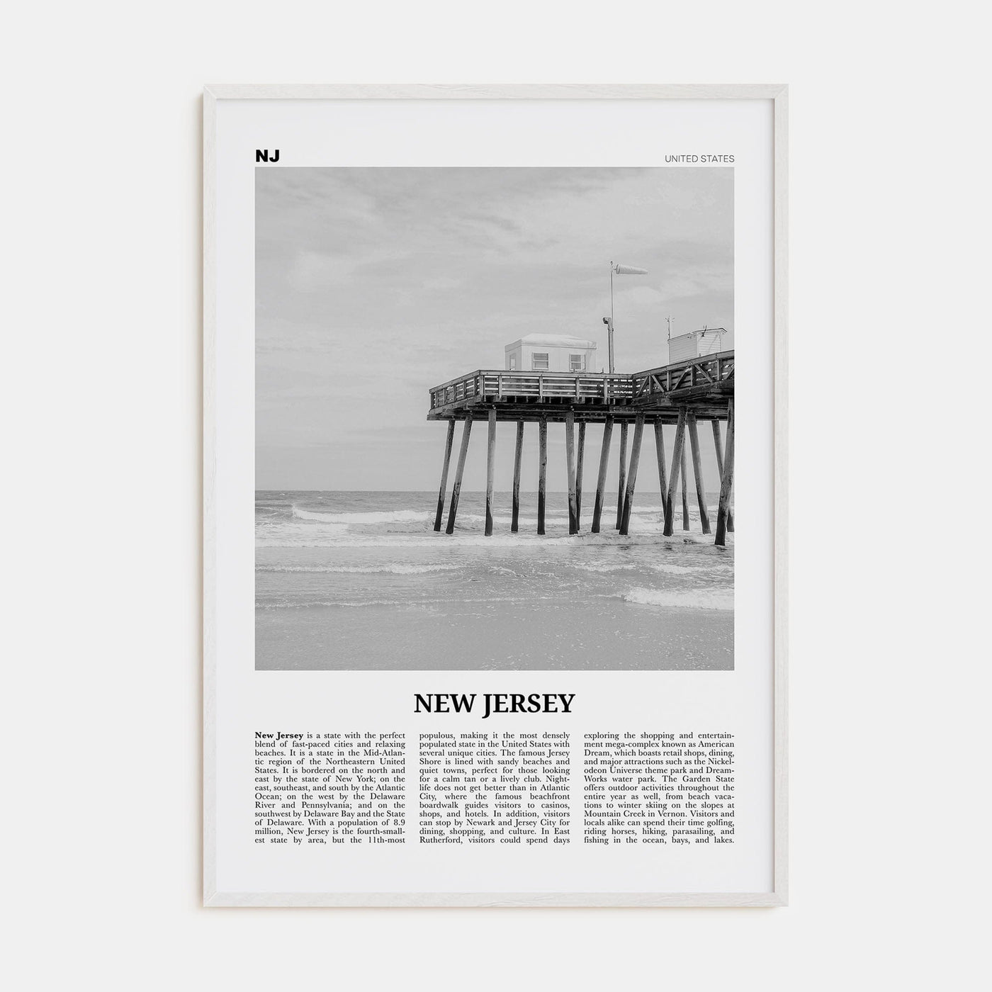 New Jersey No 1 Poster White Wood / 8x12 in Nbourhood Travel B&W Poster