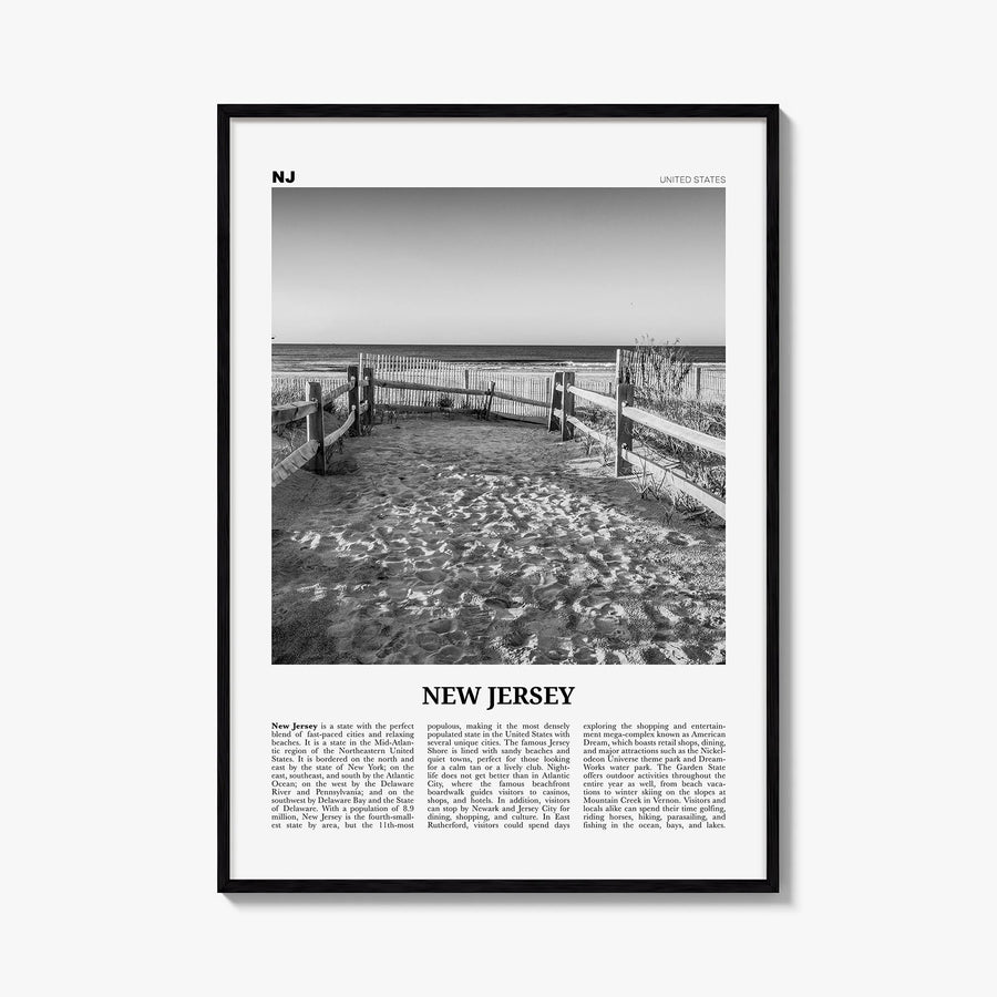 New Jersey no. 2 black & white newspaper poster of United States – vertical wall art, unframed print shown in interior mockup