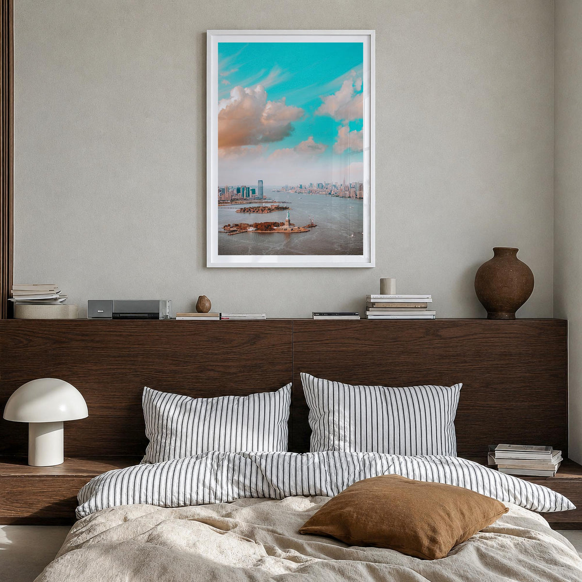 New Jersey no. 3 colorful photo poster of United States – vertical wall art in white wood frame with white border, hanging on