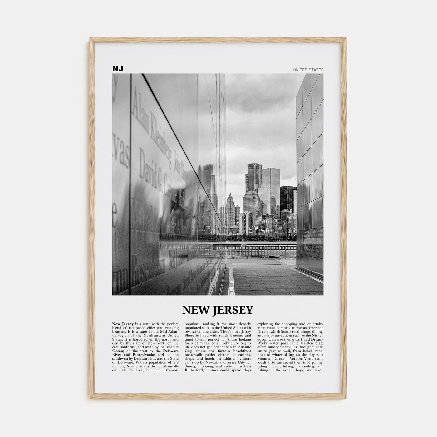 New Jersey No 3 Poster Natural Wood / 8x12 in Nbourhood Travel B&W Poster