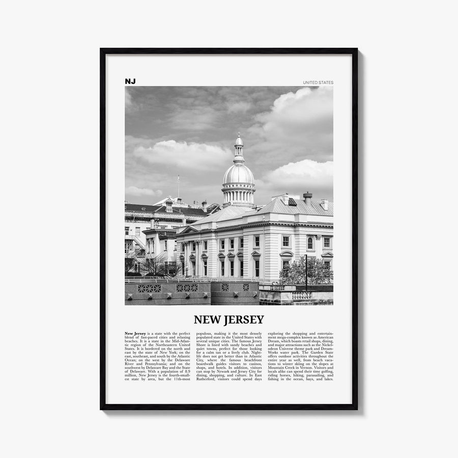 New Jersey no. 4 black & white newspaper poster of United States – vertical wall art, unframed print shown in interior mockup