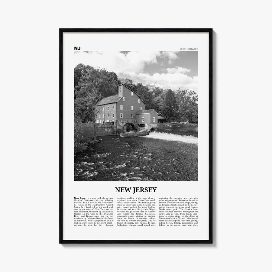 New Jersey no. 5 black & white newspaper poster of United States – vertical wall art, unframed print shown in interior mockup