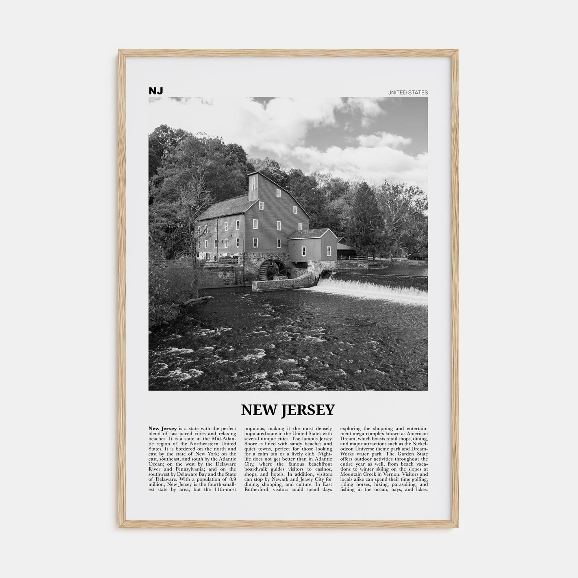 New Jersey No 5 Poster Natural Wood / 8x12 in Nbourhood Travel B&W Poster