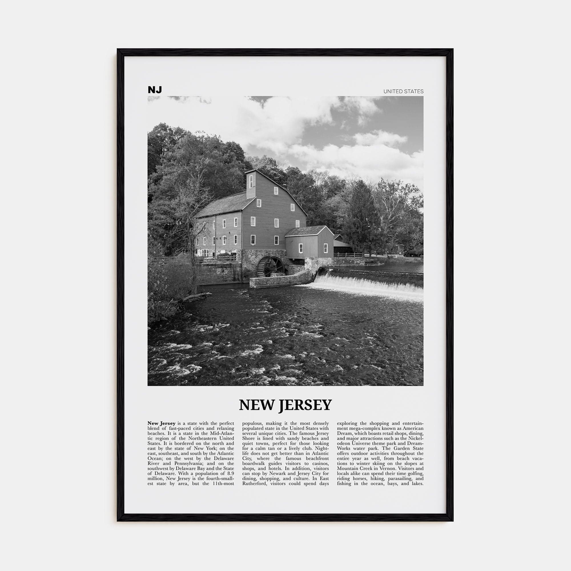 New Jersey No 5 Poster Black Wood / 8x12 in Nbourhood Travel B&W Poster