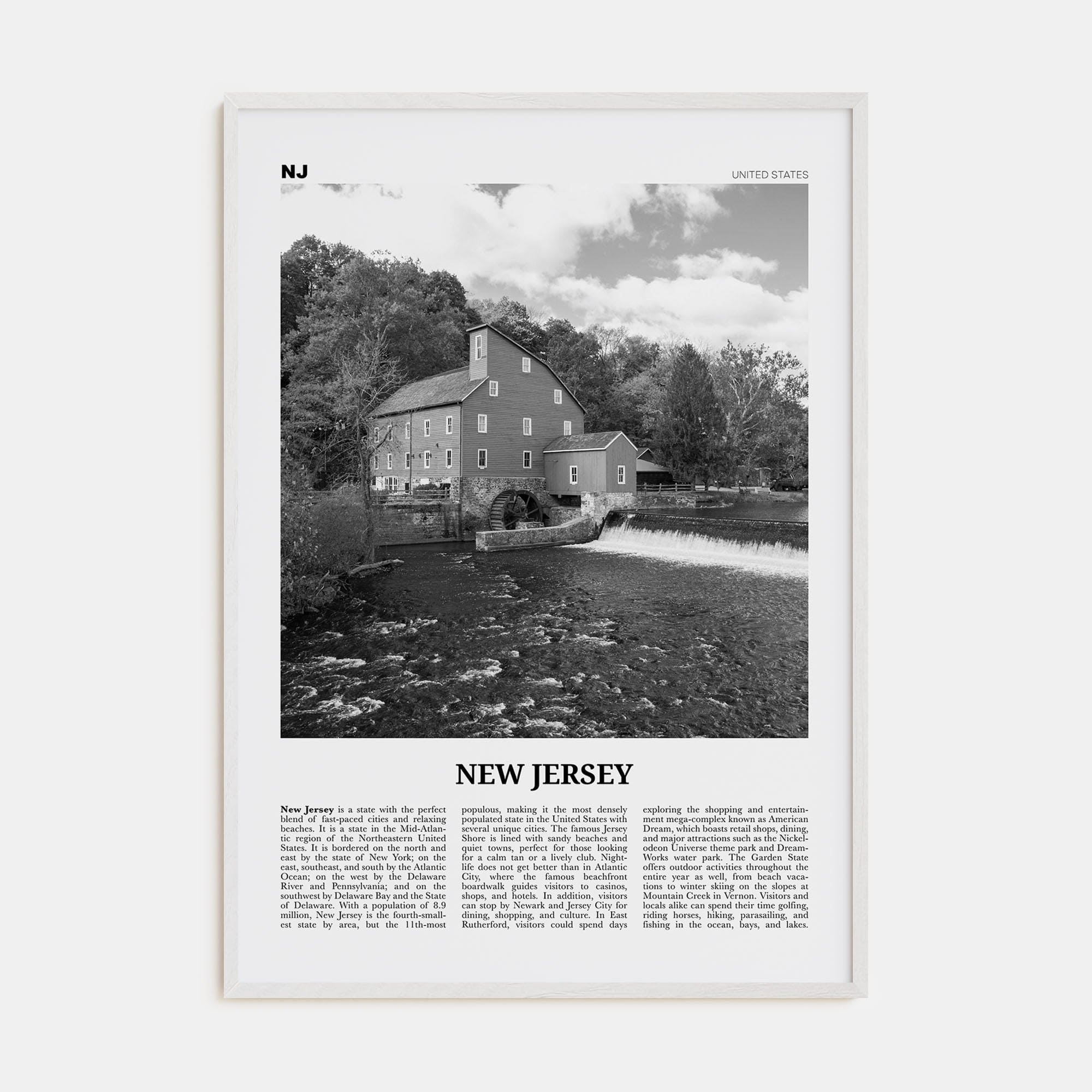 New Jersey No 5 Poster White Wood / 8x12 in Nbourhood Travel B&W Poster