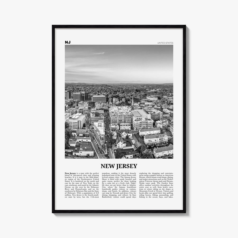 New Jersey no. 6 black & white newspaper poster of United States – vertical wall art, unframed print shown in interior mockup