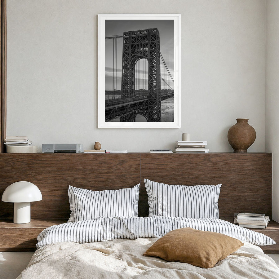 New Jersey Photo No 2 Poster in a white wood frame, hanging in a bedroom, white border