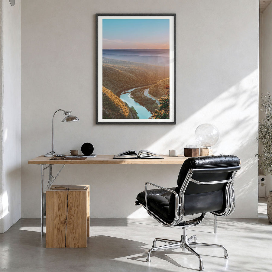 New Jersey Photo No 1 Poster in a black wood frame, hanging in a bright home office, white border