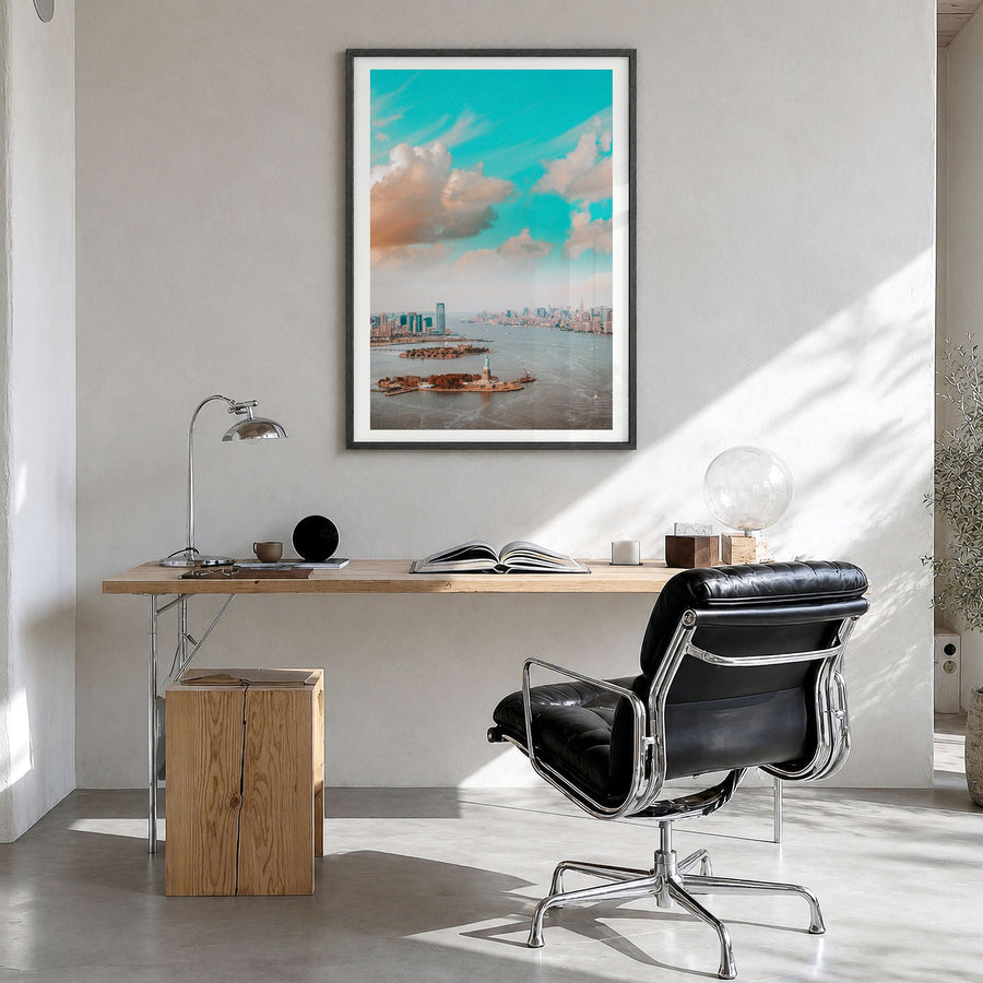 New Jersey Photo No 3 Poster in a black wood frame, hanging in a bright home office, white border