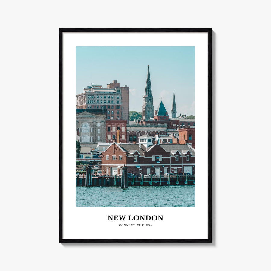 New London colorful classic poster of Connecticut, USA – vertical wall art, unframed print shown in interior mockup