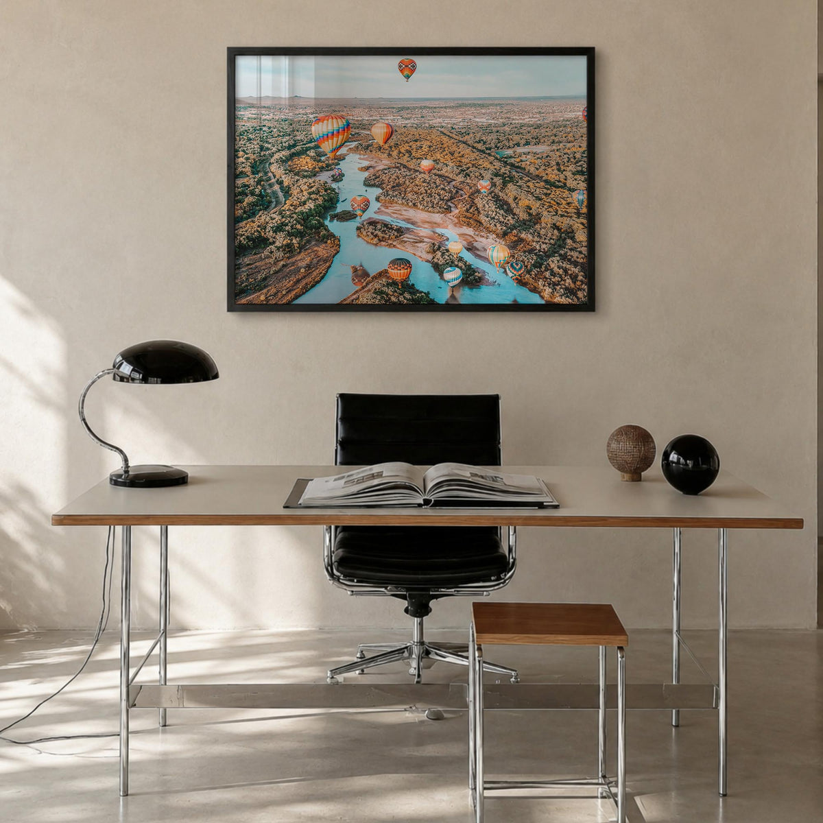 New Mexico colorful photo poster of United States – horizontal wall art in black wood frame, hanging on wall