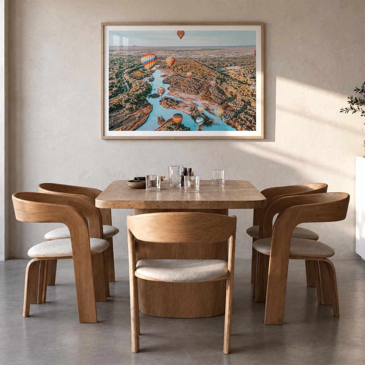 New Mexico colorful photo poster of United States – horizontal wall art in natural wood frame with white border, hanging on w