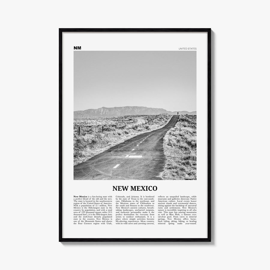 New Mexico no. 1 black & white newspaper poster of United States – vertical wall art, unframed print shown in interior mockup