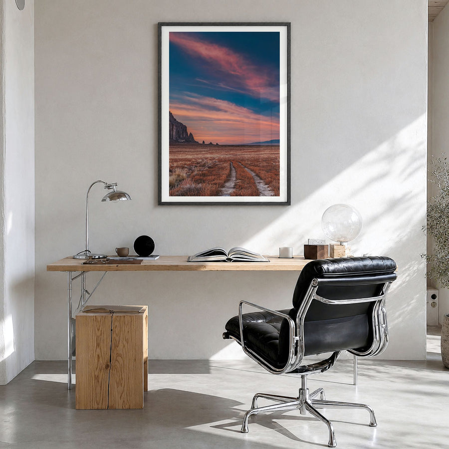 New Mexico Photo No 3 Poster in a black wood frame, hanging in a bright home office, white border