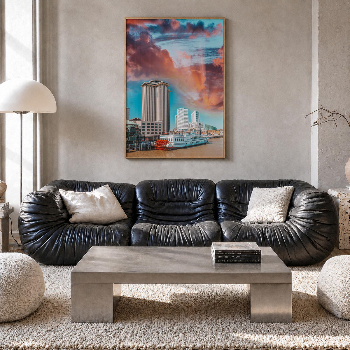 New Orleans no. 2 colorful photo poster of Louisiana, USA – vertical wall art in natural wood frame, hanging on wall