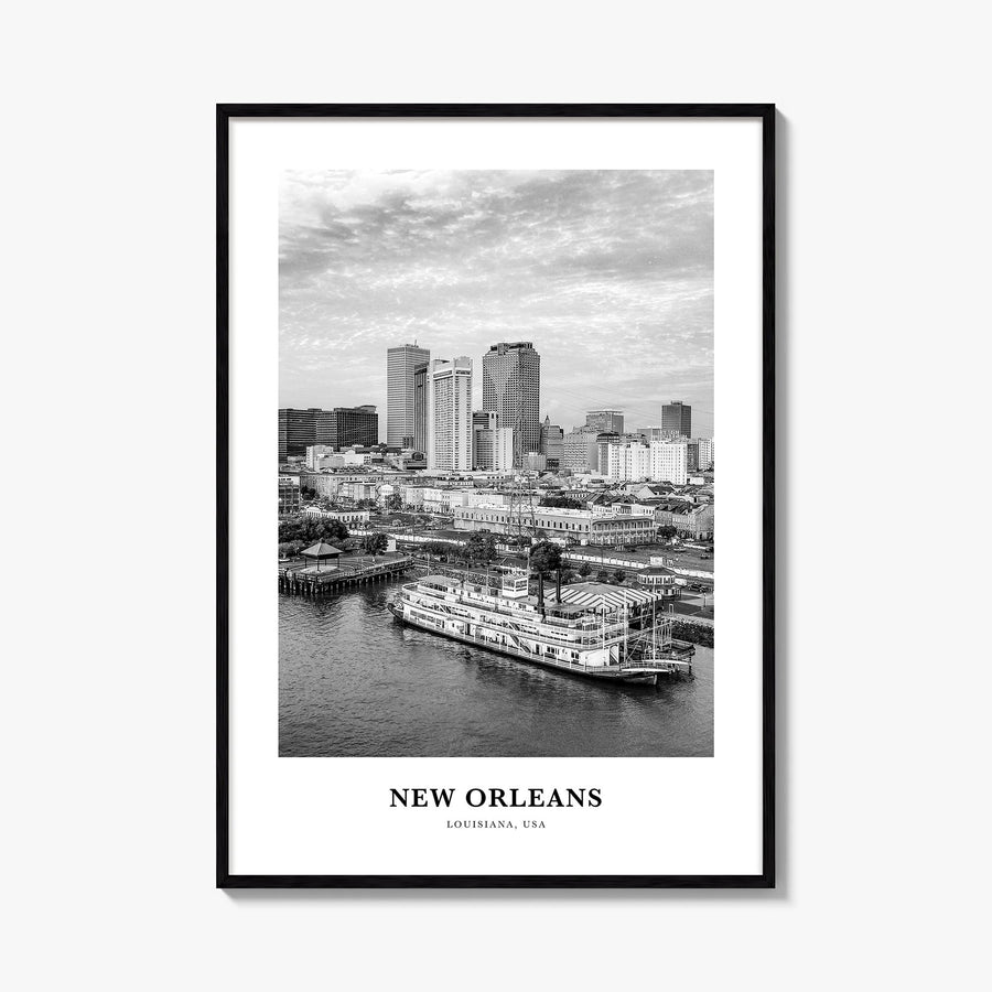 New Orleans no. 3 black & white classic poster of Louisiana, USA – vertical wall art, unframed print shown in interior mockup