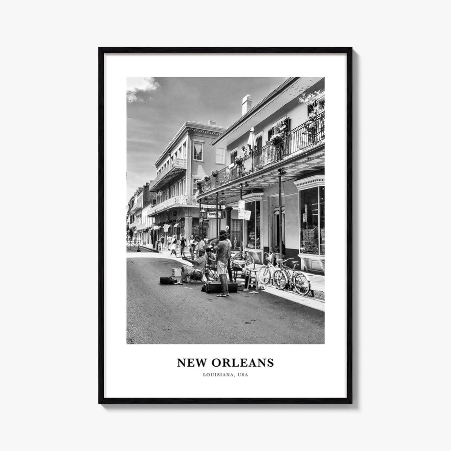 New Orleans no. 4 black & white classic poster of Louisiana, USA – vertical wall art, unframed print shown in interior mockup