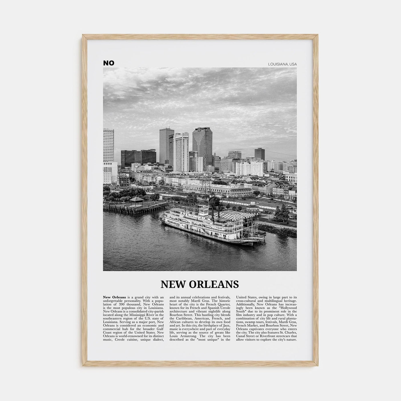 New Orleans No 4 Poster Natural Wood / 8x12 in Nbourhood Travel B&W Poster