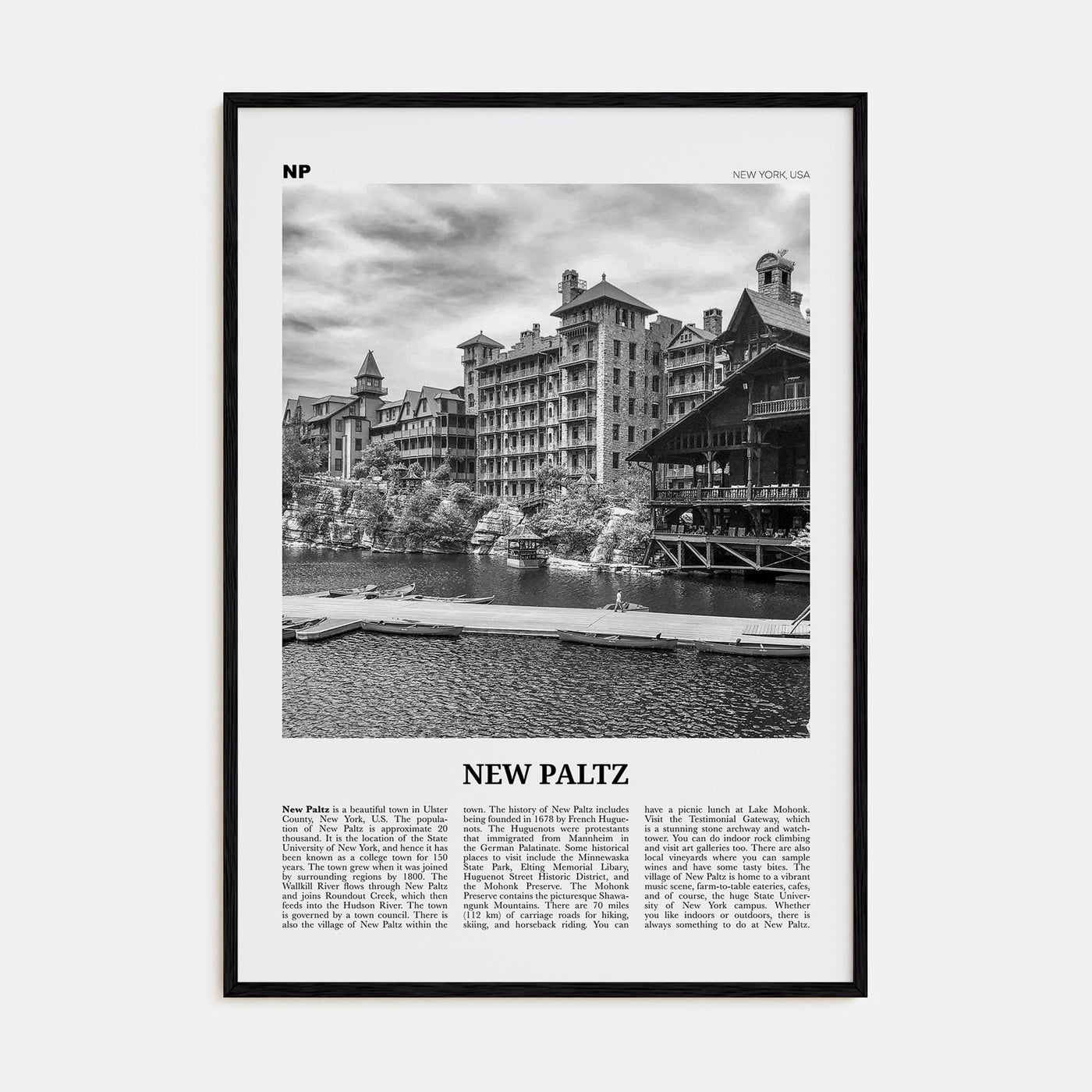 New Paltz Poster Black Wood / 8x12 in Nbourhood Travel B&W Poster