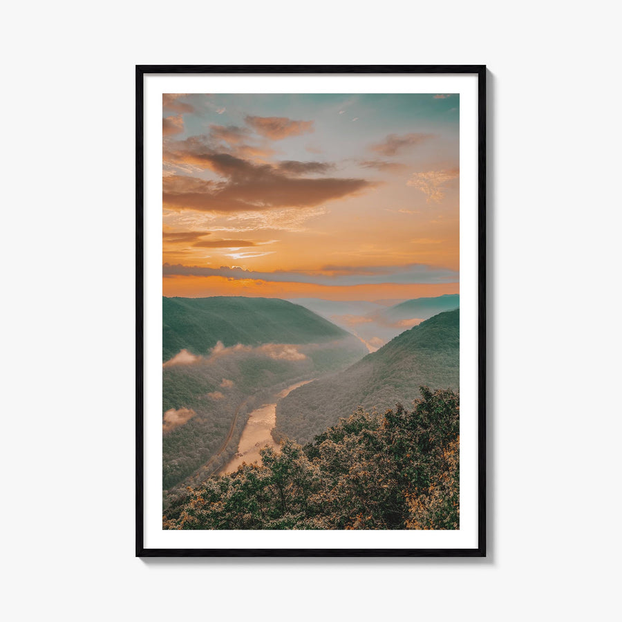 New River Gorge National Park colorful photo poster of West Virginia, USA – vertical wall art, unframed print shown in interi