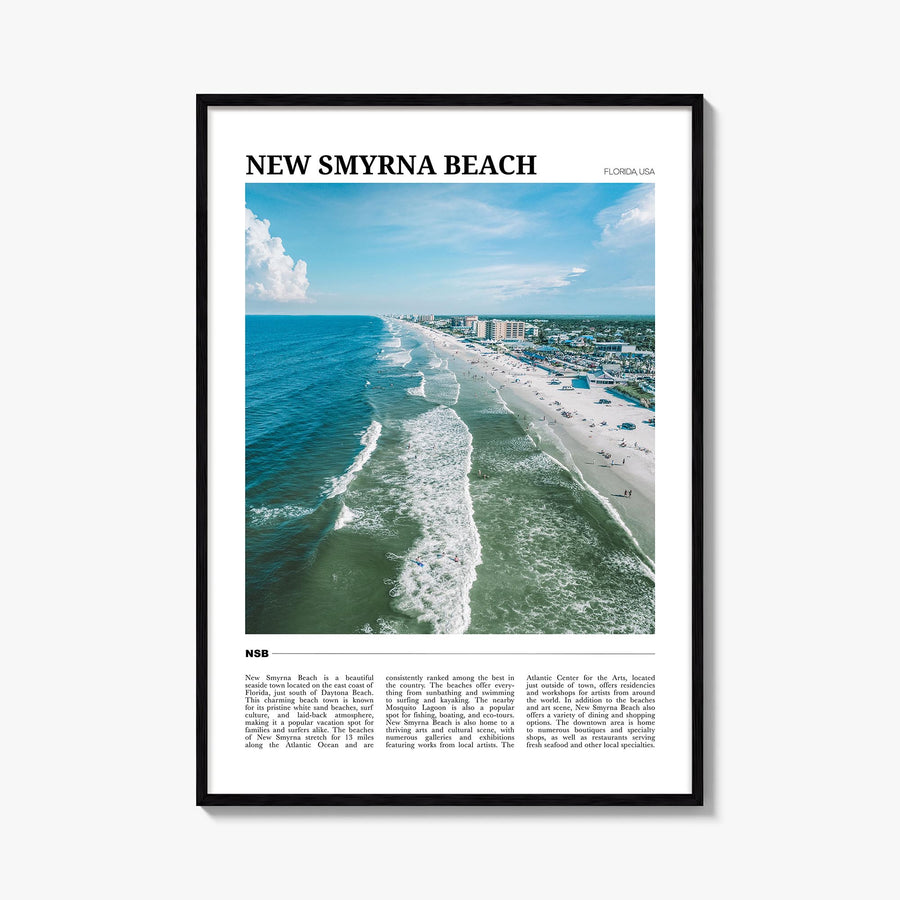 New Smyrna Beach colorful travel poster of Florida, USA – vertical wall art, unframed print shown in interior mockup