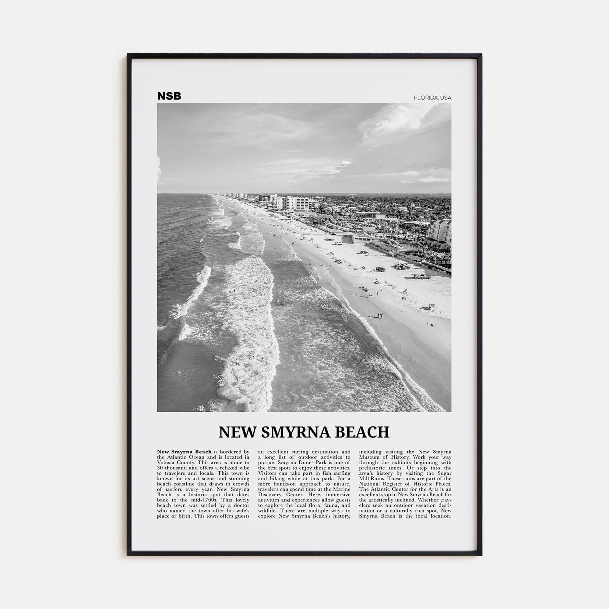 New Smyrna Beach Poster None / 8x12 in Nbourhood Travel B&W Poster