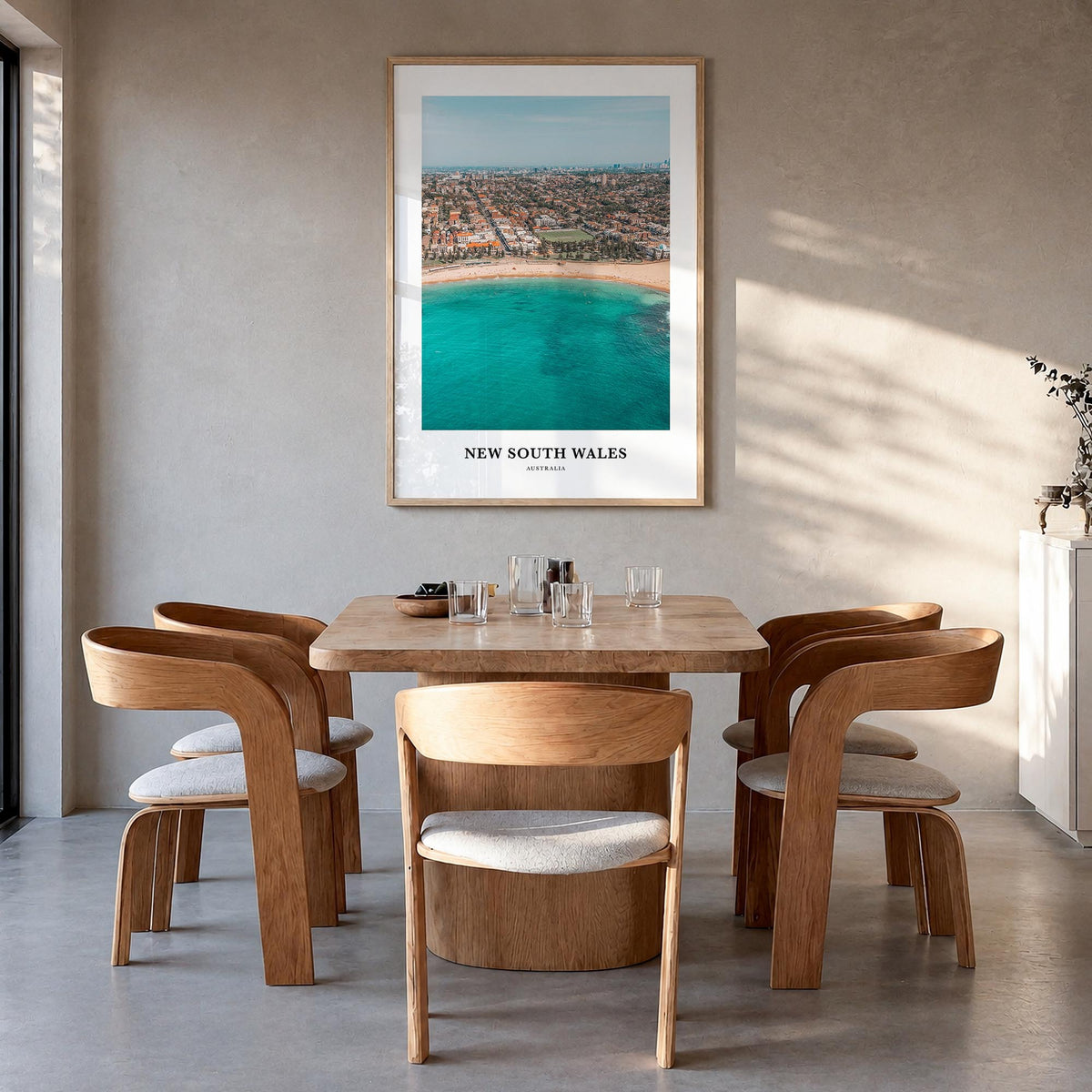 New South Wales no. 1 colorful classic poster of Australia – vertical wall art in natural wood frame, hanging on wall