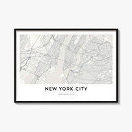 New York City black & white map poster of New York, USA – horizontal wall art, unframed print shown in interior mockup
