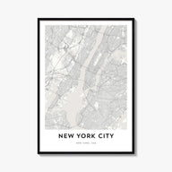 New York City black & white map poster of New York, USA – vertical wall art, unframed print shown in interior mockup
