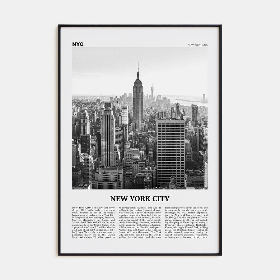 New York City No 1 Poster None / 8x12 in Nbourhood Travel B&W Poster