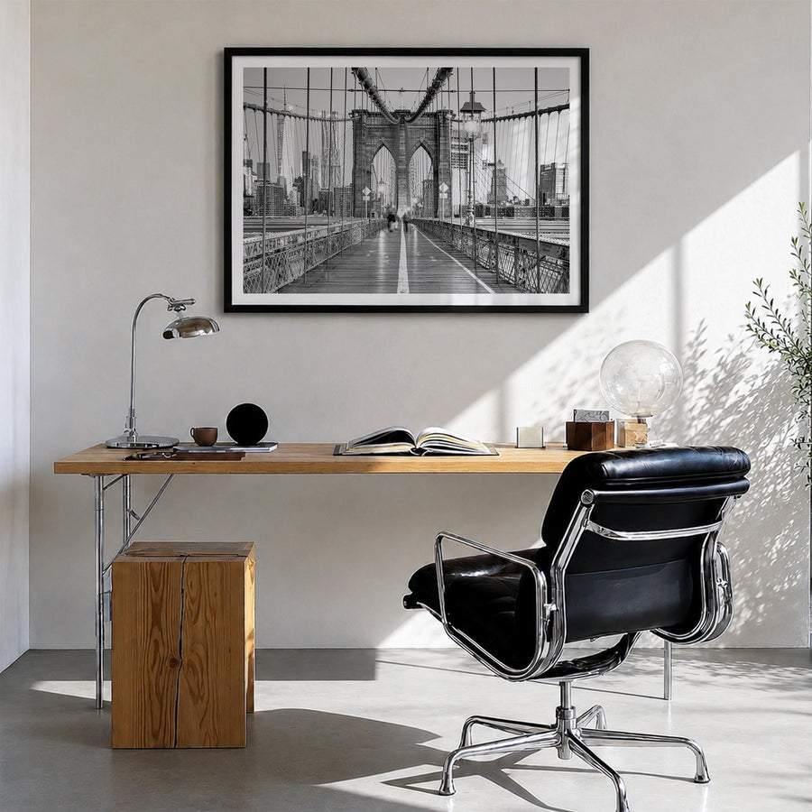 New York City no. 2 black & white photo poster of New York, USA – horizontal wall art in black wood frame with white border, 