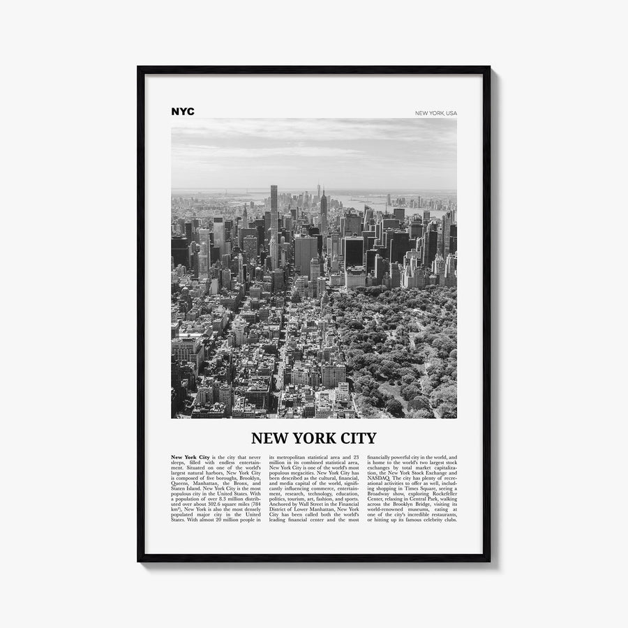 New York City no. 3 black & white newspaper poster of New York, USA – vertical wall art, unframed print shown in interior moc