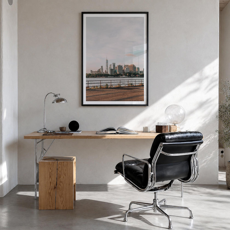 New York City no. 4 colorful photo poster of New York, USA – vertical wall art in black wood frame with white border, hanging
