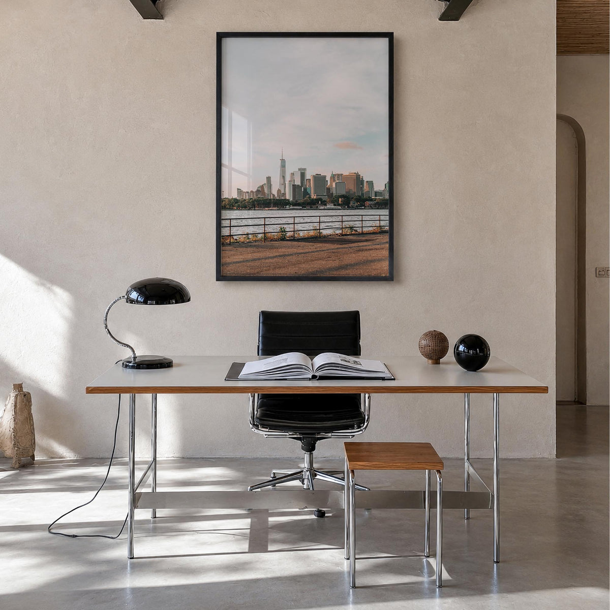 New York City no. 4 colorful photo poster of New York, USA – vertical wall art in black wood frame, hanging on wall