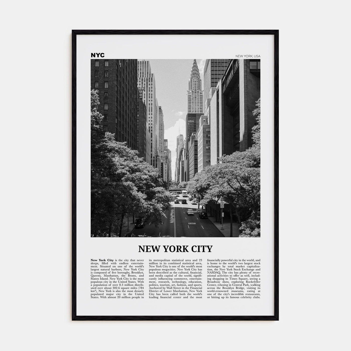 New York City No 4 Poster Black Wood / 8x12 in Nbourhood Travel B&W Poster