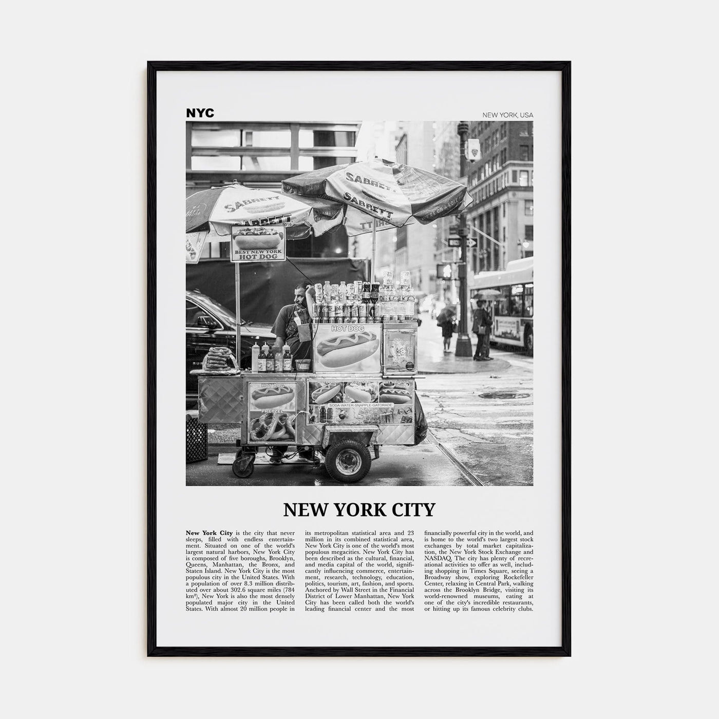 New York City No 5 Poster Black Wood / 8x12 in Nbourhood Travel B&W Poster