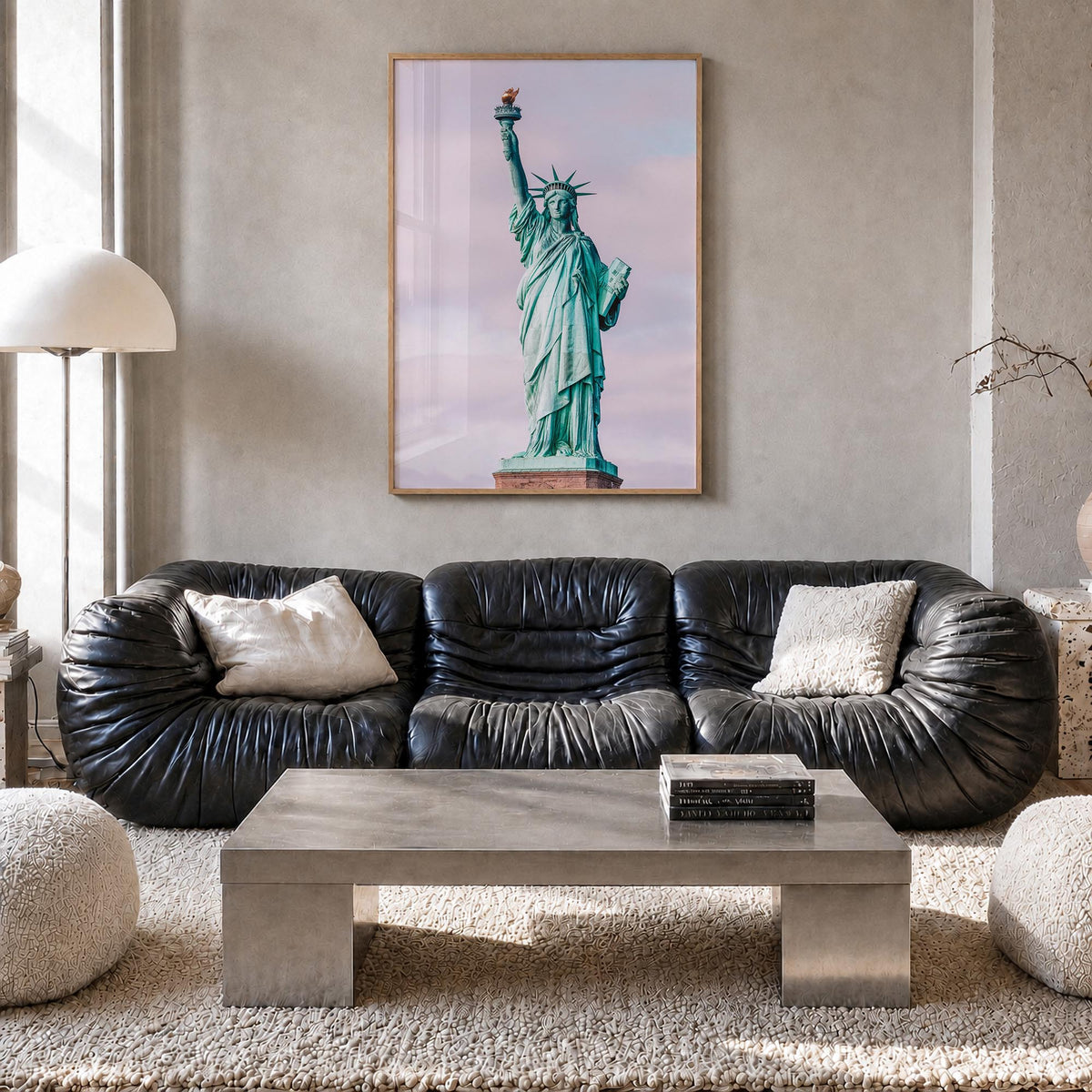 New York City no. 6 colorful photo poster of New York, USA – vertical wall art in natural wood frame, hanging on wall